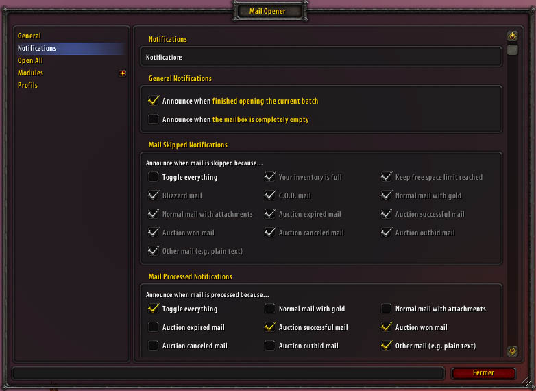 Configuration des notifications